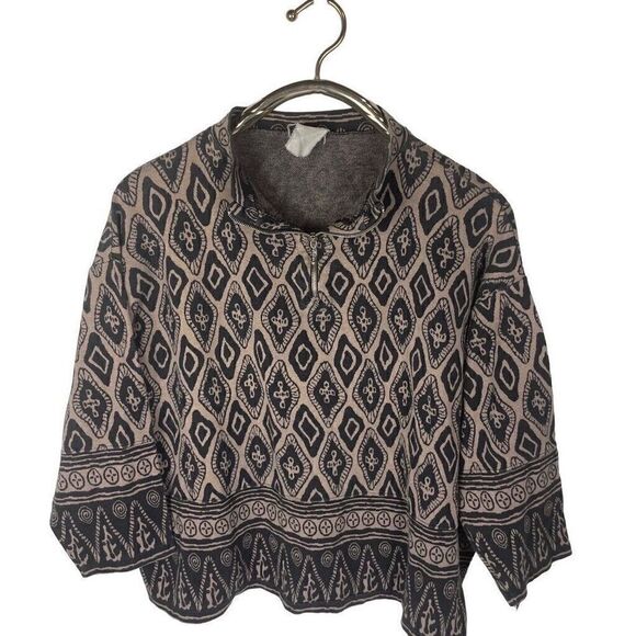 NAF NAF Sweaters - Vintage NAF‎ NAF Paris Tan Black Jacquard Quarter Zip  Pullover Sweater Size M/L